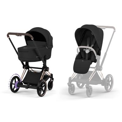 Poussette Duo E-Priam Confort Rosegold / Sepia Black avec Nacelle Pliable Cybex