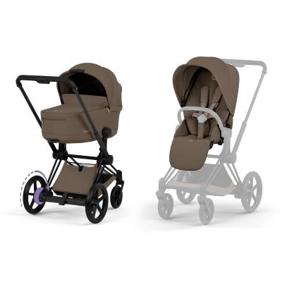 Poussette Duo E-Priam Confort Matt Black / Coconut Brown avec Nacelle Pliable Cybex