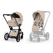 Poussette Duo E-Priam Confort Matt Black / Cozy Beige avec Nacelle Pliable Cybex