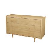 Commode 5 tiroirs et 2 portes décor chêne vintage poignées dorées My Love Sauthon 