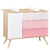 Lit 140x70 + Commode + Plan à langer Sauthon Seventies rose