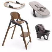 Chaise haute Bugaboo Giraffe Warm Wood / Grey complète avec support bascule et kit nouveau né