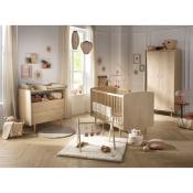 Commode 2 tiroirs et 1 niche décor chêne vintage poignées dorées My Love