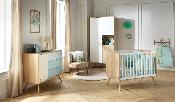 Lit 140x70 + Commode + Plan à langer Sauthon Seventies bleu