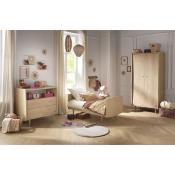 Commode 2 tiroirs et 1 niche décor chêne vintage poignées dorées My Love