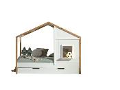 Lit Cabane Vipack Babs Blanc et Bois 1 Fenêtre avec Tiroir