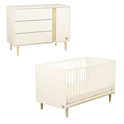 DUO LIT 140X70 + COMMODE 3 TIROIRS ET UNE PORTE + PLAN A LANGER SAUTHON PALOMA BLANC