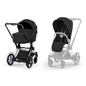 Poussette Duo E-Priam Confort Rosegold / Sepia Black avec Nacelle Pliable Cybex