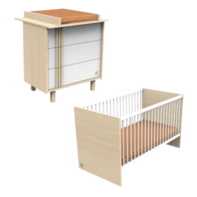 DUO LIT 140X70 EVOLUTIF + COMMODE 3 TIROIRS + PLAN A LANGER SAUTHON NATURE