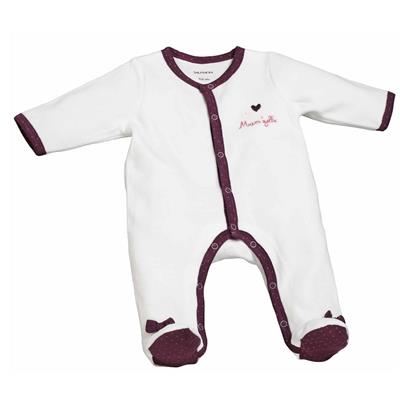 Pyjama velours blanc/parme Mamzelle bou 0 Mois