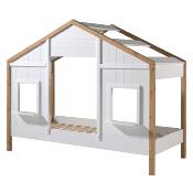 Lit Cabane Vipack Babs Blanc et Bois 2 Fenêtres