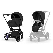 Poussette Duo E-Priam Confort Matt Black / Sepia Black avec Nacelle Pliable Cybex