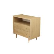 Commode 2 tiroirs et 1 niche décor chêne vintage poignées dorées My Love