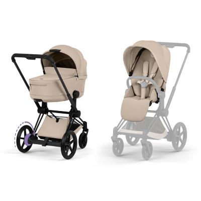 Poussette Duo E-Priam Confort Matt Black / Cozy Beige avec Nacelle Pliable Cybex